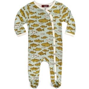 Milkbarn Kids Snap Footed Pajama Romper Blue Fish